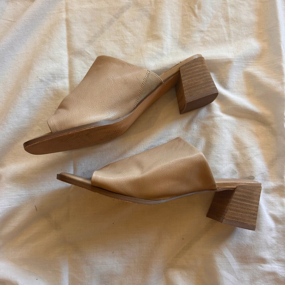 Joie Leather Block Heel Slide Sandals – Tan/Nude – Size 9